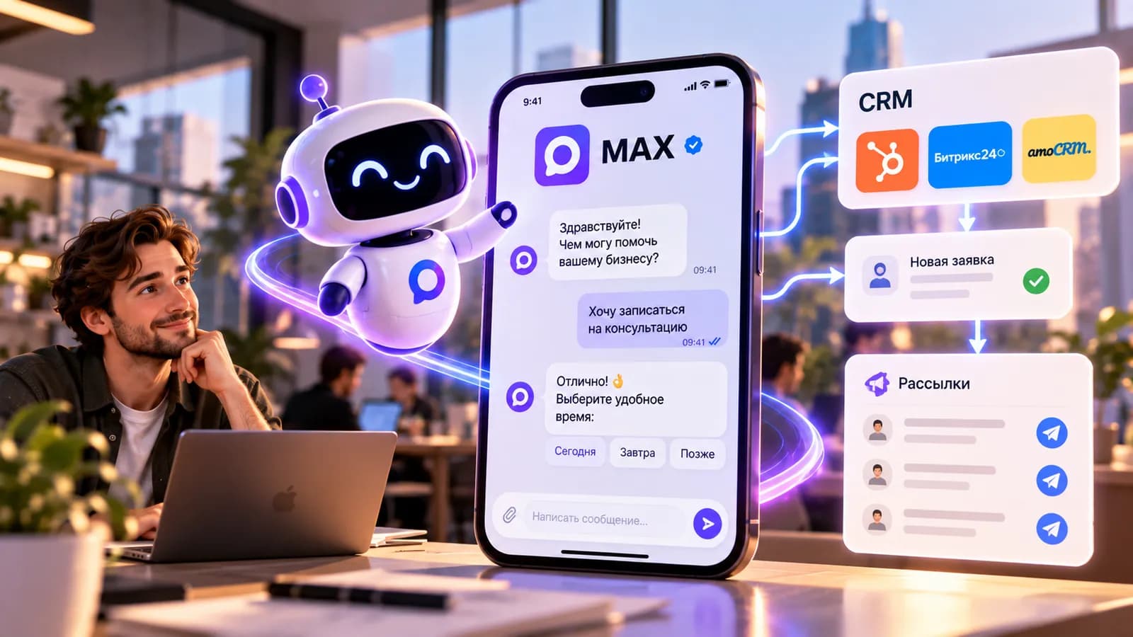 Чат-бот в MAX для бизнеса: как создать, подключить к CRM и что с рассылками